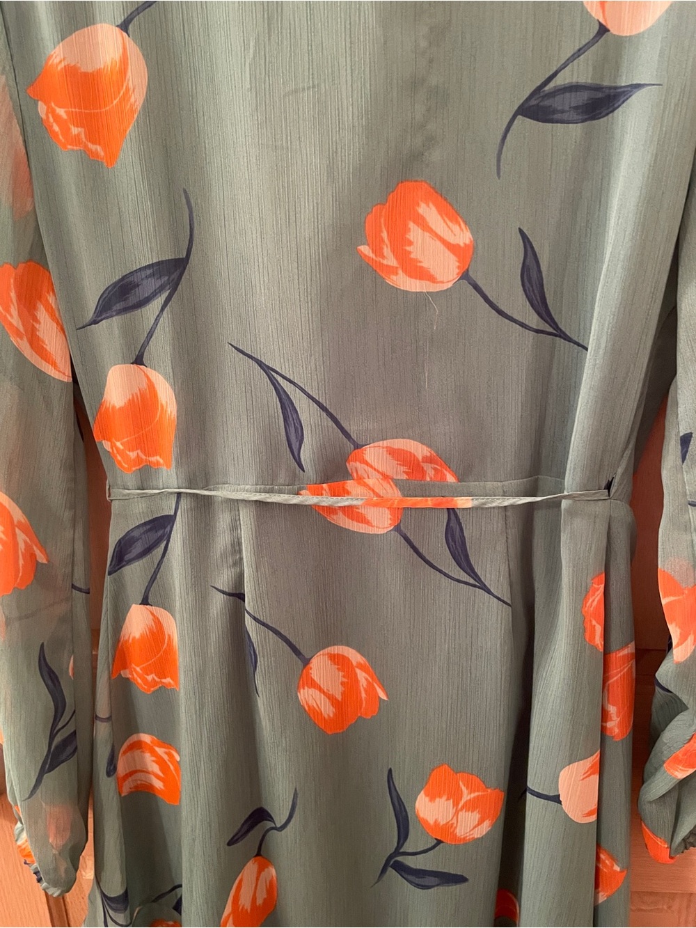 All in Favor Sage Green Wrap Dress with Orange Floral Print - Picture 7 of 10